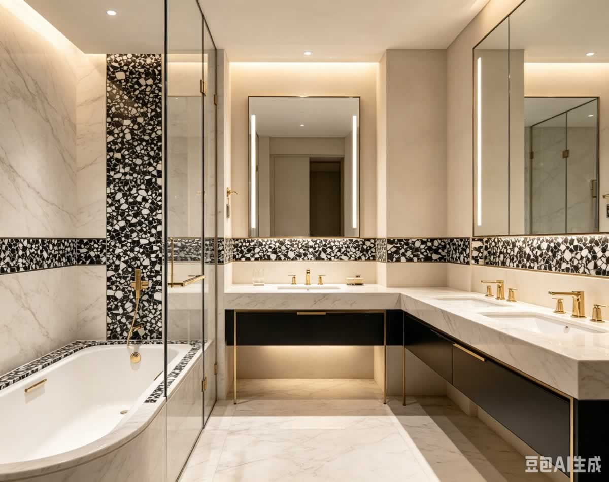 Nero Marquina + Oriental White Mosaic