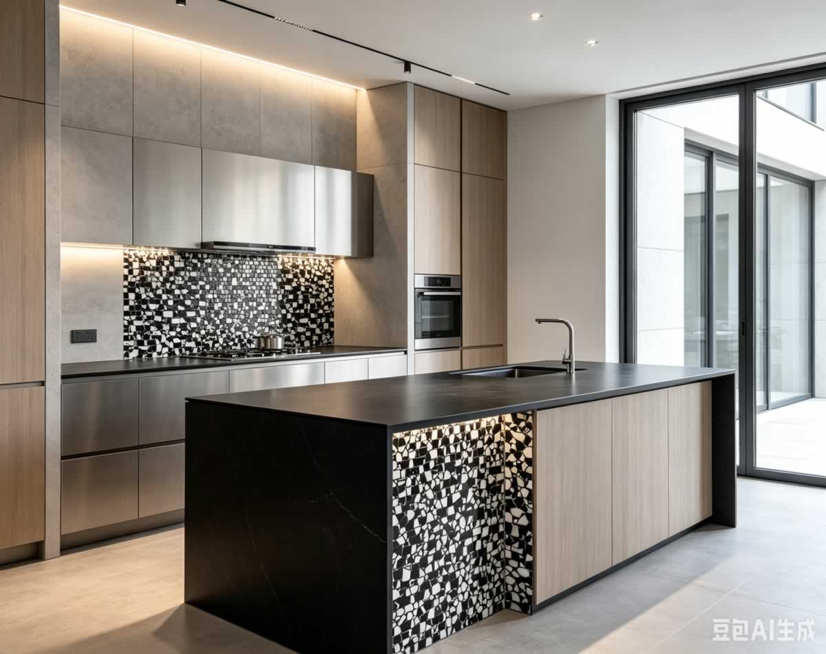 Nero Marquina + Oriental White Mosaic